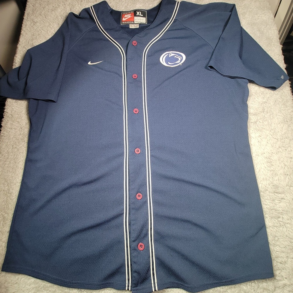 Vintage Penn State Nittany Lions Jersey Mens XL Blue Nike Button Up Baseball